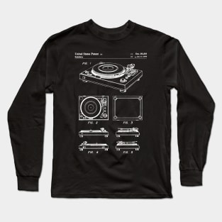 Vinyl Record Player Patent - Music Lover Bedroom Art - Black Chalkboard Long Sleeve T-Shirt